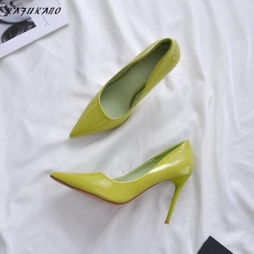 French Style Green High Heels 2021 New Light-Colored Pointed Toe Women Shoes Stiletto Patent Leather Sexy Lady Pumps Party Dress