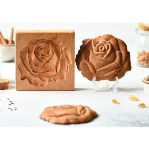 1/2PCS Flower Rose Pinecone Cookie Cutter 3D Biscuit Mold Wooden Gingerbread Cookie Stamp Embossing Baking Mold For Kitchen