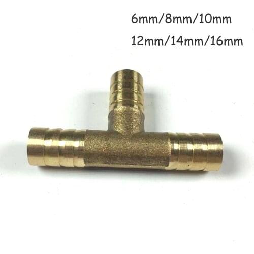 1pc Pipe Fitting 6mm 8mm 10mm 12mm 14mm 16mm Hose Barb Tee Type Brass Barbed Pipe Fitting Coupler Connector Adapter GMN
