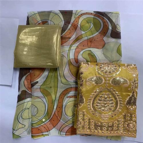 2+3+2 Yards Silk Fabric Fashion High Quality Embroidery Printing Silk Fabric 3 Piece Suit For Sewing Textile Material! LXFO10202