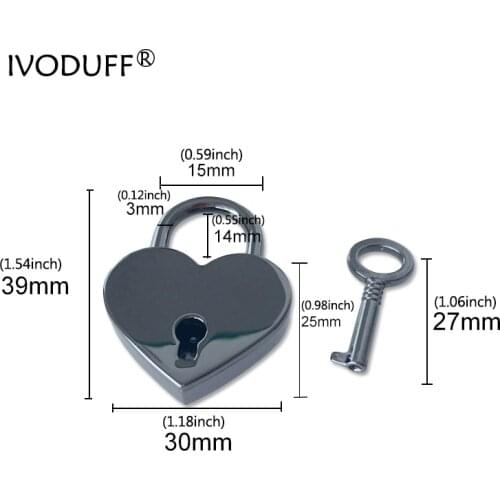 2x Love Heart Lock For Bags, Suitcase Mini Metal Padlock With Key For DIY Making Purse