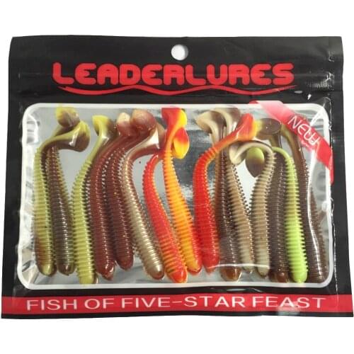 30pcs 7.5cm T Tail Soft Lures Mixed Colors Spiral Artificial Soft Fishing Lures Soft T Shapes Worm Fishing Baits