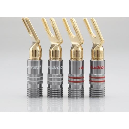 8PCS Audiocarst BY839G Brass Gold-Plated spade plug Terminal Connector speaker cable Extension adapter Y plug Speaker Cable
