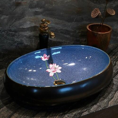 Antique Europe Vintage Style Lavobo Ceramic Washing Basin Bathroom Counter top countertop oval ceramic wash basin Bathroom Sink