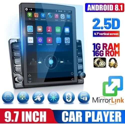 1Din Android 8.1 GPS Car Stereo Radio 9.7'' HD 1080P Vertical Screen Car Multimedia MP5 Player with Bluetooth FM Radio Receiver