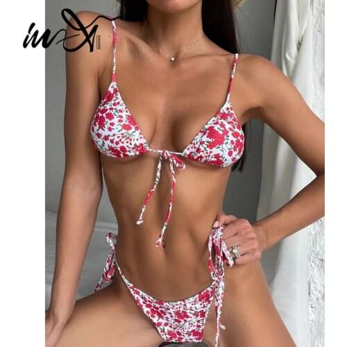 In-X Print bikinis 2021 mujer Triangle swimsuit women Halter swimwear female Brazilian 2 pieces set Sexy bathing suit biquini