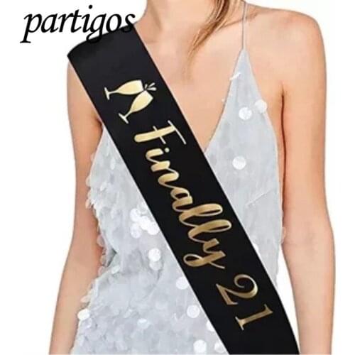 BLACK Satin Birthday Sash FINALLY 21 GOLD Glitter encased in letters -FINALLY 21 21st Birthday Party decoration photo props