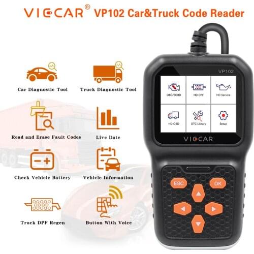 Viecar VP102 for Car and Truck Scanner 2 in 1 Diagnostic Tool OBD OBD2 Code Reader 12V/24V J1939 J1587 J1708 For Scania HD Truck