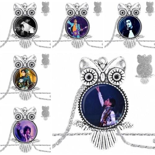 EJ Glaze For Women Girl Gift Glass Cabochon Jewelry With Long Pendant Choker Owl Necklace Honoring Prince