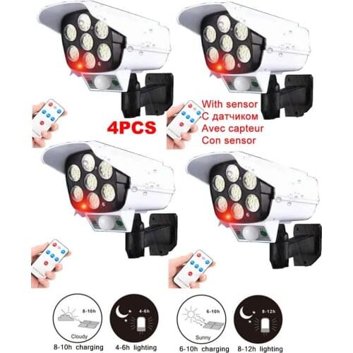 4pcs remote solar fake monitor dummy camera Light Outdoors Motion Sensor Wall Lamp Waterproof Spotlights Garden Decor Emergency