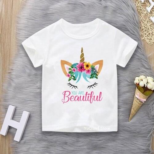 You Are Beautiful Unicorn Animal Print Baby Girls T-Shirt Summer Kids Tshirt Teen Top Tee Childrens Clothes From 3 To 13 Years