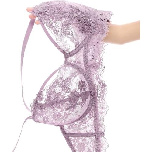 Female Embroidery Transparent Underwear Set Women Lace Ultra-Thin Push Up Bra And Panties Set Sexy Lingerie Plus Size For Ladies