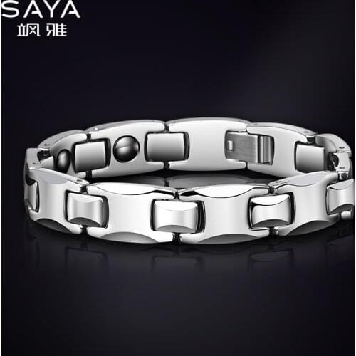 Men Bracelets, High Polished Tungsten Link for Men Women Scratch Proof Ceramic Bangles, Silver Color, Free Shipping, Customized