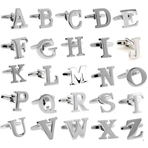 Mens English Letters Cuff Links Copper Material Silver Color
