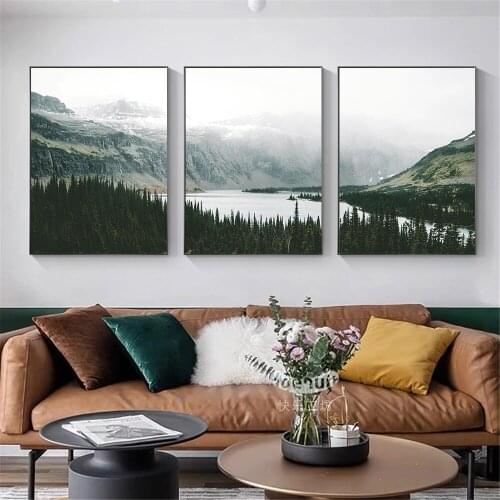 Mountain Forest Fog Lake Wall Art Posters Natural Landscape Prints Scandinavia Canvas Painting Modern Pictures Living Room Decor