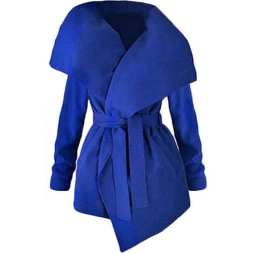 Hitmebox 2019 Autumn Winter New Fashion Womens Asymmetry Trench Coats Big Lapel Slim Fit Long Sleeve Elegant Blend Wool Jackets