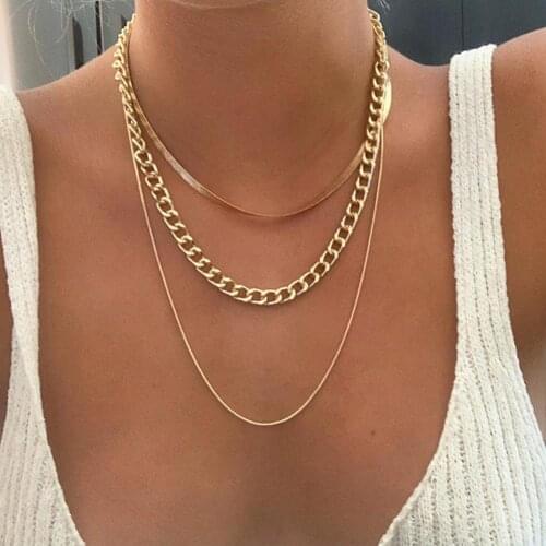 Chain Necklace Multilayer Adjustable Alloy Thick Chain Punk Clavicle Fashion Necklace Party Female Gifts Цепочка