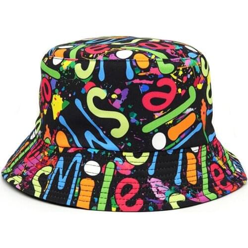 Summer Fisherman Hat Tide Men And Women New Color Graffiti Bucket Hat Panama Personality Color Double-sided Printing Fishing Hat