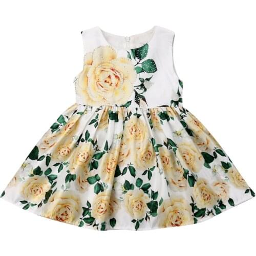 2-7Y Toddler Baby Girl Birthday Dress Flowers Print Sleeveless Tutu Dress Wedding Pageant Party Princess Summer Sundress