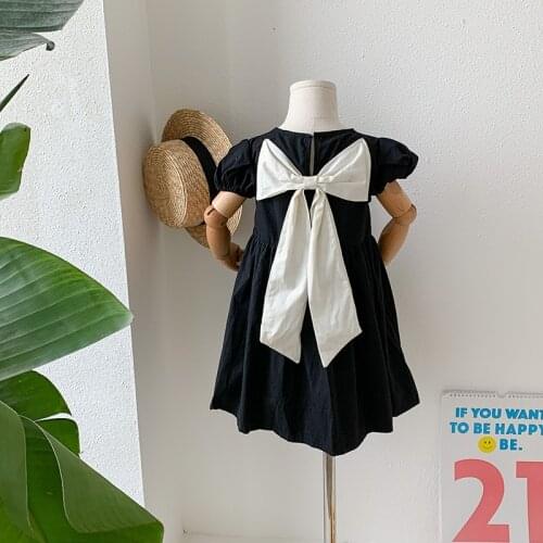 Princess Dress for Girls 2021 Summer New Baby Korean Fashion Cotton Dresses Cute Big Bow-knot Girls Dress2-7 Years Kids Clothes