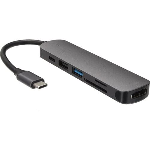 Portable 6-in-1 Type-C Hub Adapter Durable Aluminum Alloy 4K HDMI-compatible+USB3.0/2.0+TF+SD+PD Adapters Splitter For PC Laptop