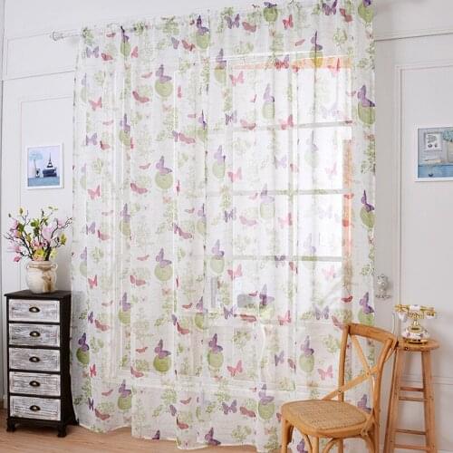 Butterfly Sheer Curtains for Living Room Pretty Polyester Fabric Custom Made Window Screens 1 Piece Bedroom Kitchen Decorations