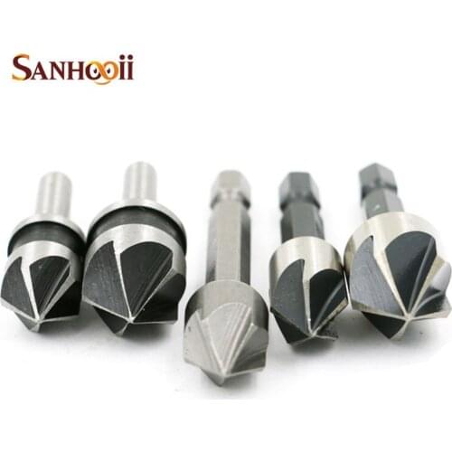 SANHOOII HSS 5 Blade Pour Angle Ware Chamfering Device Woodworking Countersink Drill Bit Polishing Tools For Electric Drill