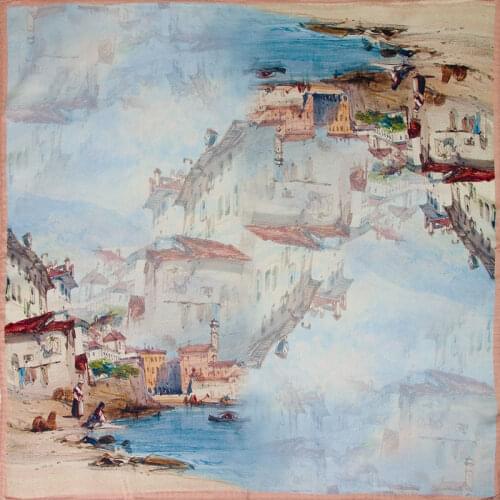 High-quality Pure Silk Scarf Women Bandana Female Hair Scarf Womens Natural Silk Square Head Scarf for Lady Oil Painting SBD001