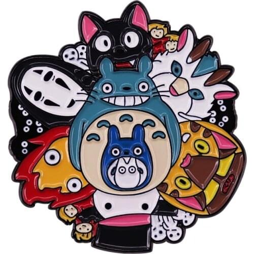 Cute Totoro Catbus Jiji Calcifer Turnip Head No Face Haku & Soot Sprites Ghibli Anime Spinning Brooch Badge