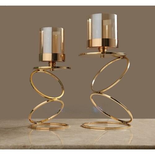 Nordic Creative Retro Gold Candlestick Decorative ornaments glass Candle Holders Modern home Wedding decoration christmas