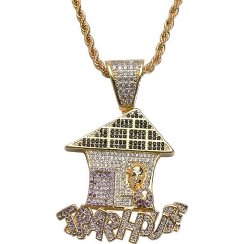 Rhinestone Necklace Ice Out Cubic Zircon Color House Pendant Hip Hop Gold Silver Color Charm Chain Jewelry