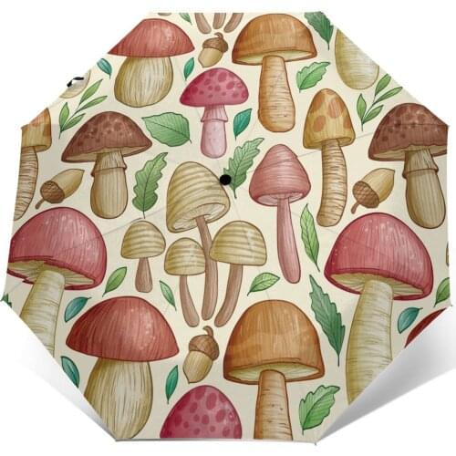 Hand Drawn Mushroom Windproof Automatic Folding Inverted Umbrella Portable Paraguas for Man Woman