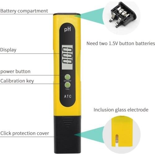 High Accuracy 0.01 LCD Digital PH Meter Tester for Water Food Aquarium Pool Hydroponics Pocket Size PH Tester Large LCD Display
