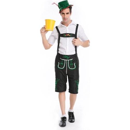Adult Men UK Peasant Harvest Festival Costume Bavarian Oktoberfest Lederhosen Pants Shorts Bib Overalls Outfit Plus Size XXL