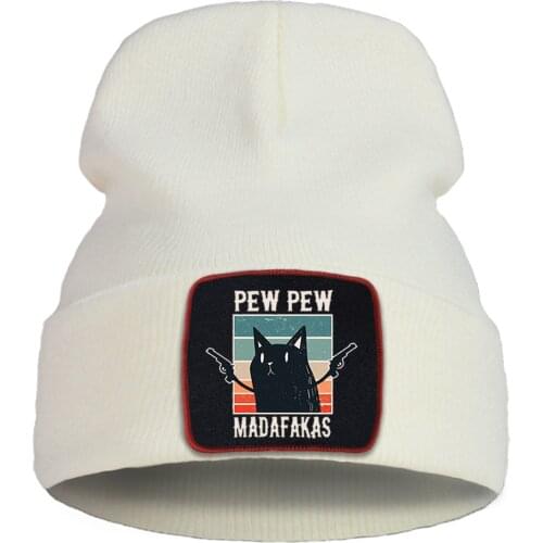 Pew Pew Madafaka Funny Cat Beanie Hats Cotton Street Warm Knitted Caps Outdoor Street Brimless Hat Cartoon Foldable Hedging Cap