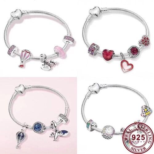 925 Sterling Silver Fashion Telescope Hot Air Balloon Pendant And Cats Eye Bead Pan Bracelet For Women Wedding Fashion Jewelry