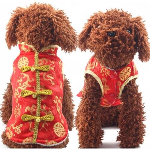 Pet Dog Puppy Winter Chinese Style Embroidery Clothes 2020 New Year Costume Coat Double thick dog clothes