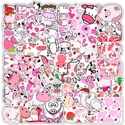 10/50PCS Anime Cartoon Strawberry Cow Girl Kawaii Funny Toy Sticker Balance Decoration Cute Animal Boy Child Laptop Water Cup