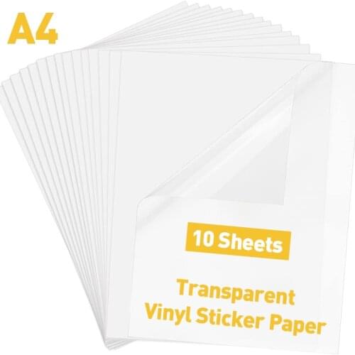 10 Sheets Transparent Printable Vinyl Sticker A4 Inkjet Transparent Self Adhesive PET Label Paper Clear Transparent Sticky Paper