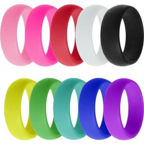 10Pcs Colorful Silicone Flexible Rubber Wedding Band for Men Women Gift
