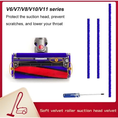 3PCS Plush Strips for Dyson V6 V7 V8 V10 V11 Vacuum Cleaner Soft Roller Head Replacement with Installation Tool Accessories Part