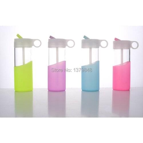 400ML The silicone jelly bottle cute portable Straw water glass bottle