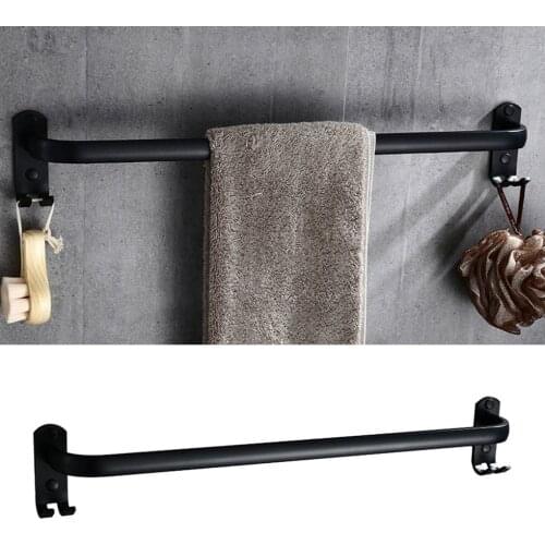 Aluminum Black Towel Rack Bar Wall-Mounted Toilet Space Aluminum Towel Bar with Hook Bathroom Accessories