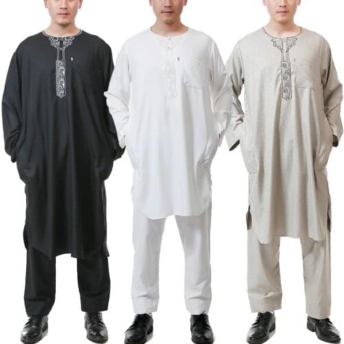 Bangladesh arabic thobe 2 pieces set muslim men pakistan islamic clothing man arabic qamis kaftan hombre djellaba homme kurta