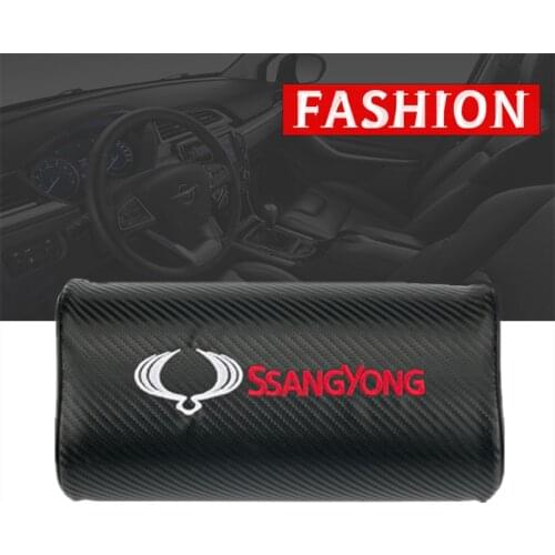 Car neck pillows both side pu leather single headrest case for Ssangyong kyron Rexton korando Actyon Sports Tivoli Emblem Rodius