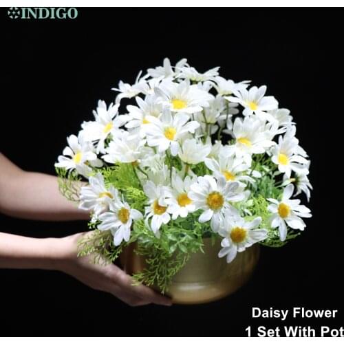 White Daisy Flower Centerpiece (1 Set Bonsai With Metal Pot ) Bonsai Customized Table Flower Arrangment - INDIGO