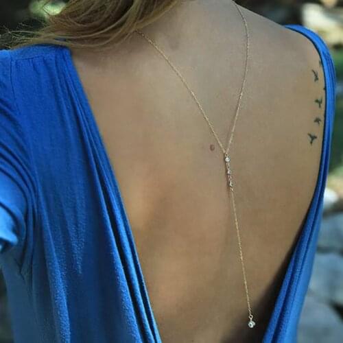 Back Chain Sexy Long Necklace Crystal Pendant Backless Dress Accessories Body Jewelry For Women Beach Gift