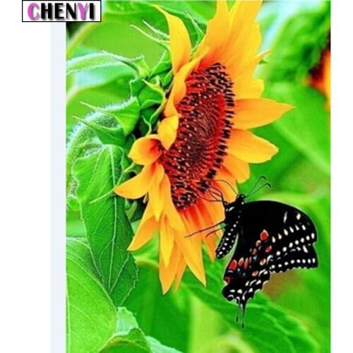 CHENYI Sunflowers Diamond Embroidery Full Square Butterfly Diamond Painting Cross Stitch Paint With Diamonds Mosaic Wall Decor