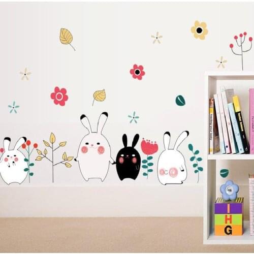Black White Rabbit Animal Sticker For Kids Room Bedroom Decals Cartoon Pvc Wall Paper Mural Home Decoration Art Poster Sale