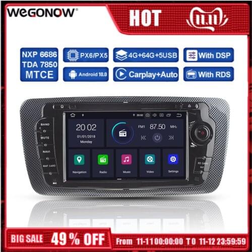 DSP PX6 IPS Android 10 4GB RAM Car multimedia DVD Player GPS Map RDS Radio Bluetooth TPMS TV OBD For VW Seat Ibiza 2009 -2014